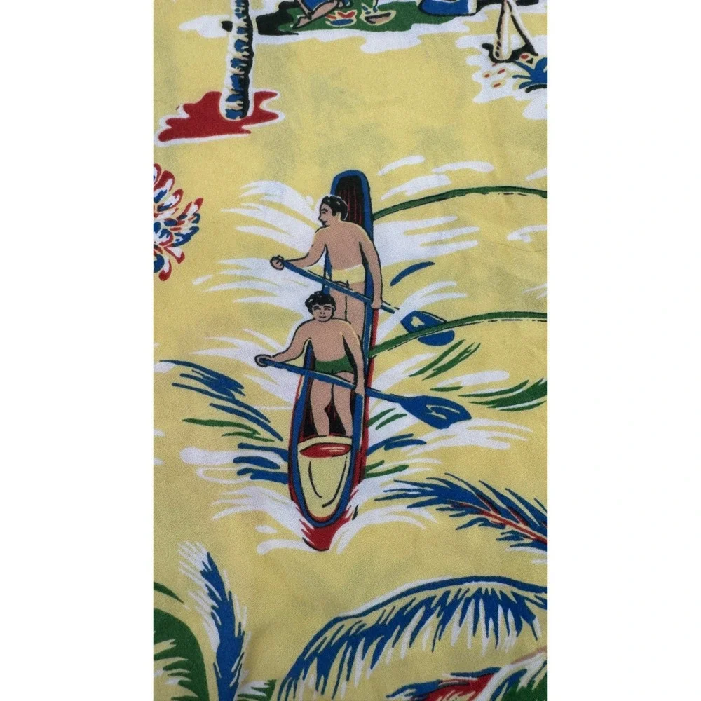 Polo Ralph Lauren Hula Girl Hawaiian Shirt Mens XL Yellow Viscose Tropical Camp
